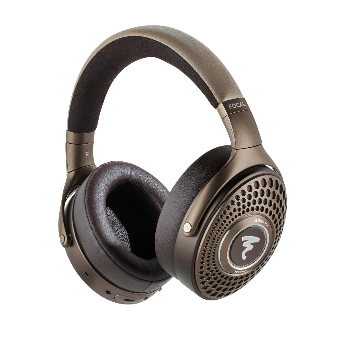 Focal Bathys MG Chestnut wireless noise cancelling headphones, three-quarter product view