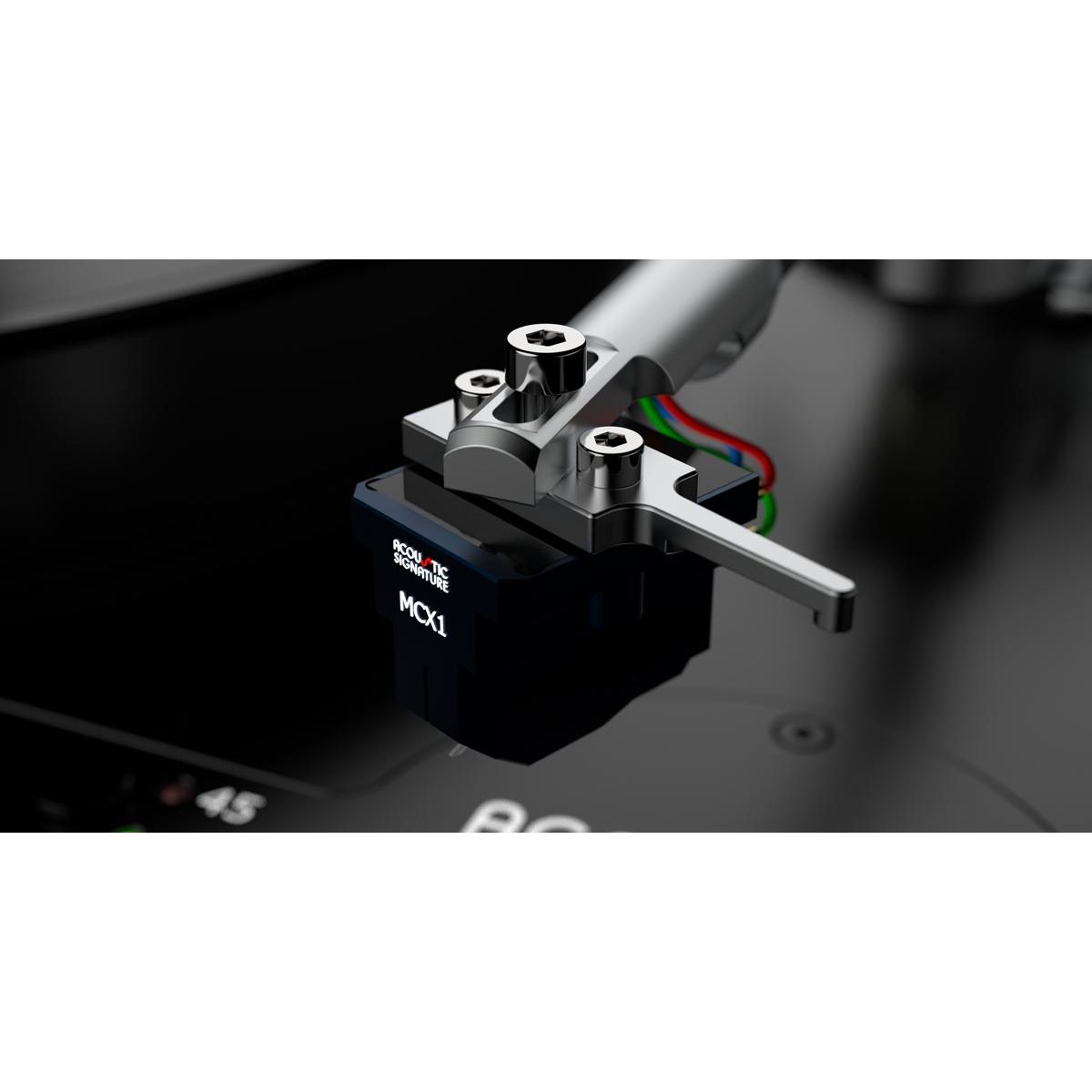 Acoustic Signature MCX-1 cartridge installed on tonearm close-up