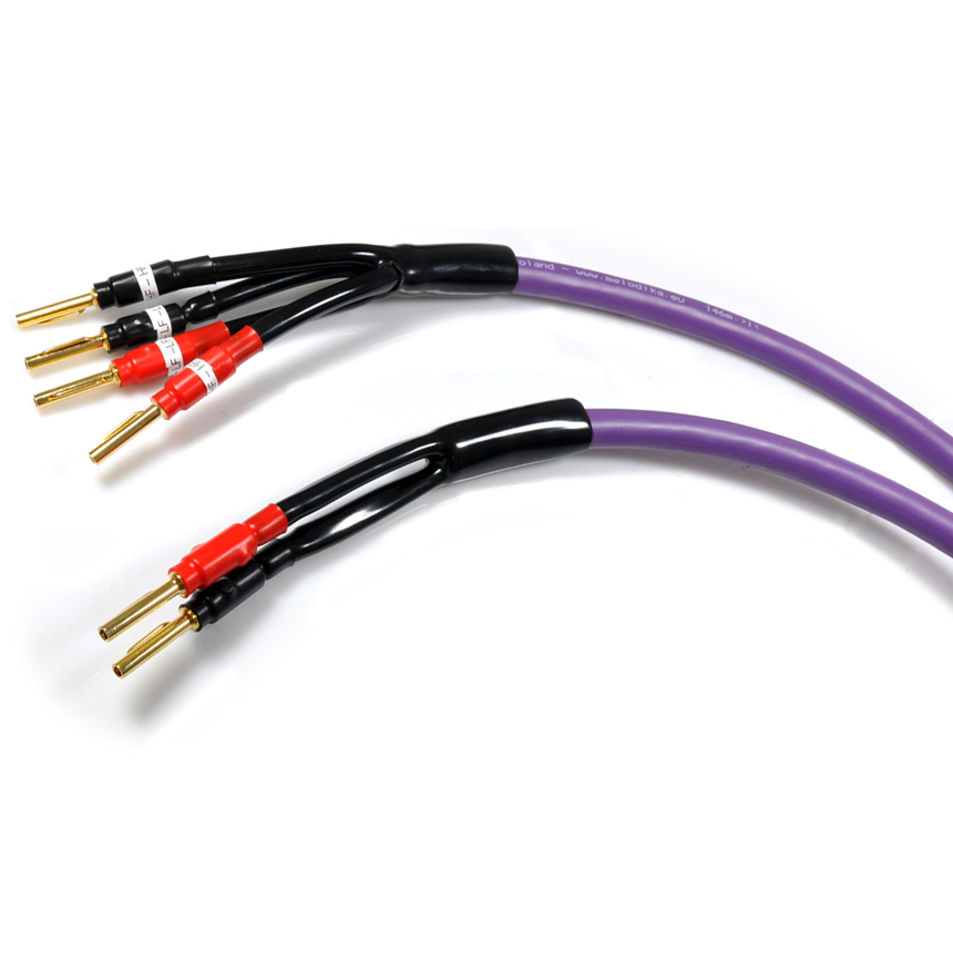 Melodika Purple MDBW415 bi-wire speaker cable banana plug detail