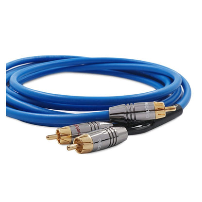 Melodika Sky Blue SBSWY subwoofer Y cable full view of three RCA connectors